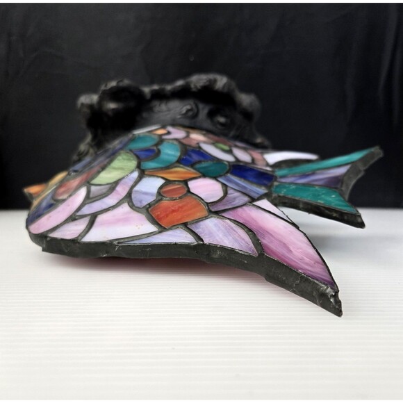 Vtg Quoizel Tiffany Style Stained Glass Tropical Fish Table Lamp No Cord or Bulb - Picture 11 of 16